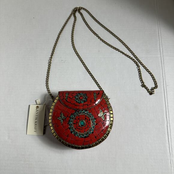 ANTIK KRAFT Women's Red/Turquoise Mosaic Tile Crossbody Bag NWT - Picture 2 of 9